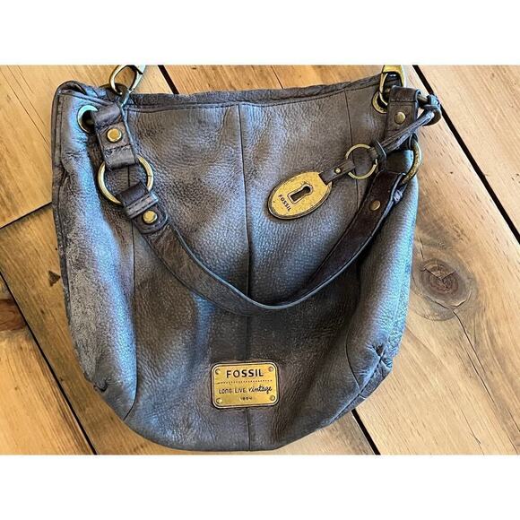 Fossil Long Live Vintage Grey Double Strap distressed crossbody bag.Soft Leather - Picture 2 of 9